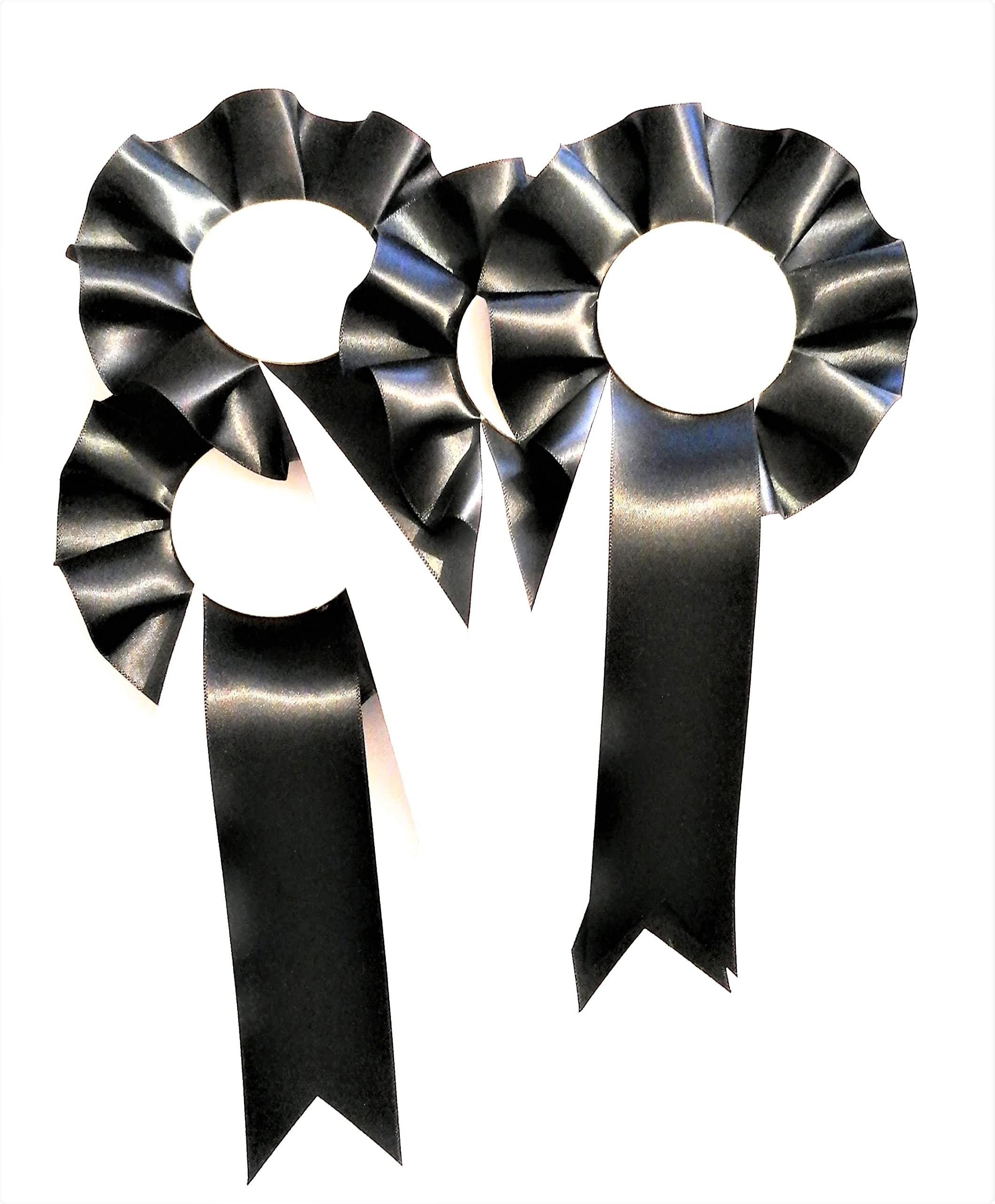 10 X Blank Rosettes In Satin Black and White Rosette Pins School Prizes Sports Celebration Sport Prizes School Competitions Funerals Birthdays Occasions School Awards Sporting Awards Pin