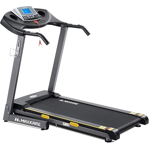 MaxKare Treadmill Electric Folding Treadmill Auto Incline Running Machine 2.5HP Power 8.5MHP Speed 12-Level Adjustment with 15 Pre-Set Training Programs Large LCD Display Cup Holder for Home Use
