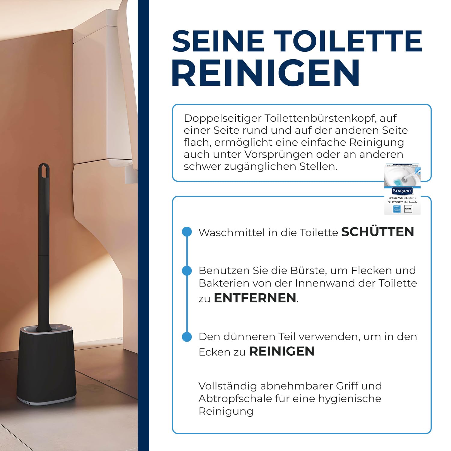STARWAX WC-Bürste Silikon doppelseitig Weiß 4
