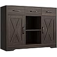 HOSTACK Modern Farmhouse Buffet Storage Cabinet with Barn Doors Sideboard with Drawers and Shelves, Wood Coffee Bar Cabinet for Kitchen, Dining Room, Living Room, Dark Brown