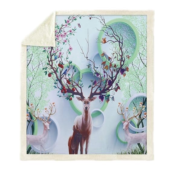 Home Decke Tier Elch Familie kuscheldecke Sommerdecke Doppelschicht Dünner Samt+Stoff Hautfreundliche Leichte Decke,130cm*150