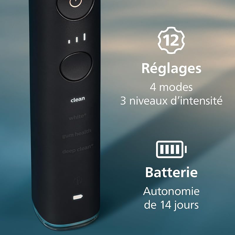 Sonicare DiamondClean Smart 9400 - brosse à dents électrique avec 4 modes de brossage, 3 niveaux d'intensité, capteur de pression, connecté à l’application, noir, modèle HX9918/89