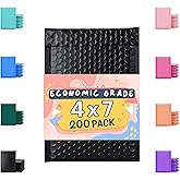 Poly Bubble Mailers 4x8 200 Pack Black Waterproof Self Seal Adhesive Shipping Bags, Cushioning Padded Envelopes for Shipping, Mailing, Packaging Usable 4x7