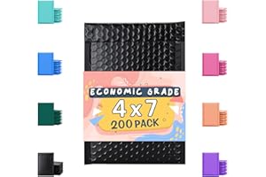YENS Economic Grade Poly Bubble Mailers 4x8 200 Pack Black Waterproof Self Seal Adhesive Shipping Bags, Cushioning Padded Envelopes for Shipping, Mailing, Packaging Usable 4x7