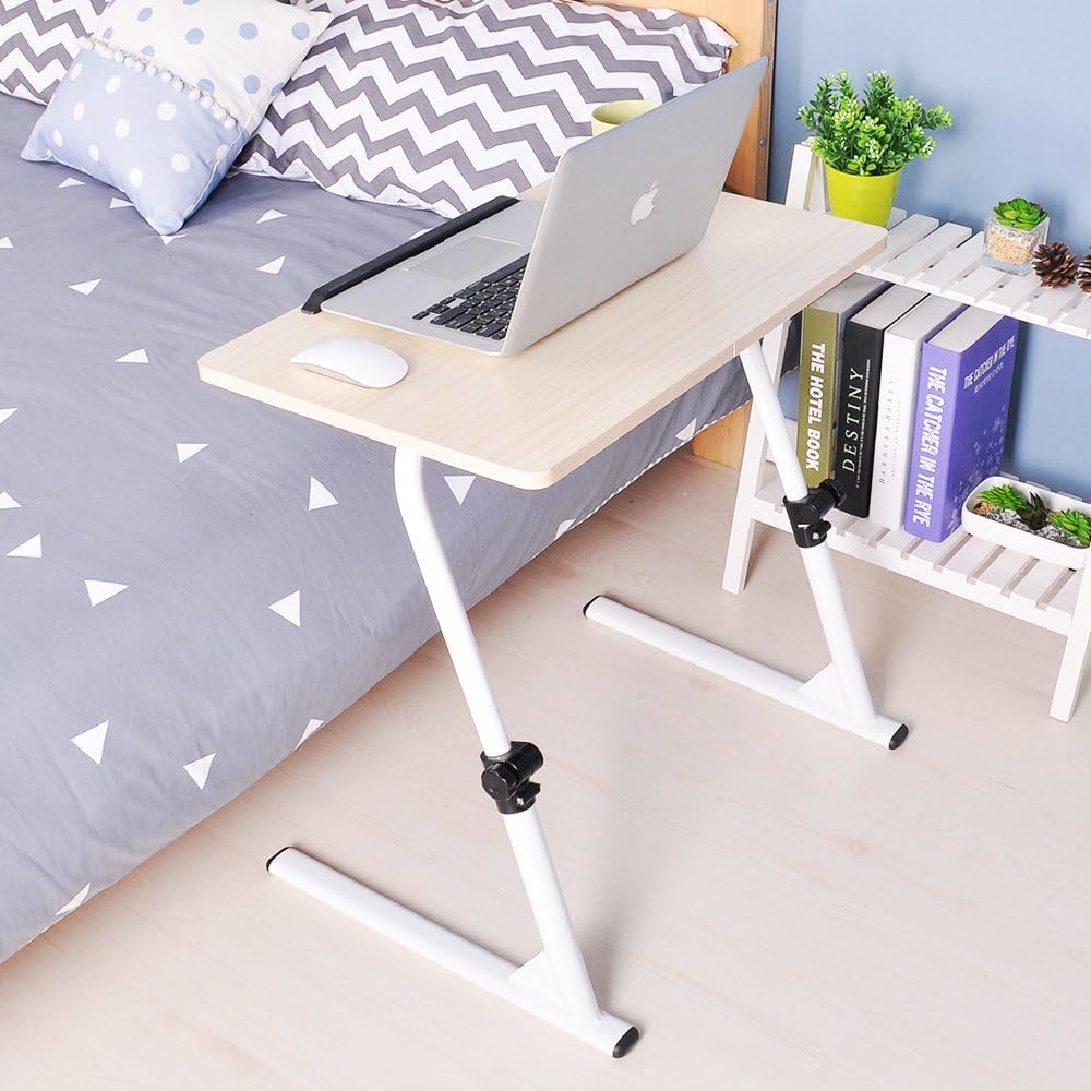 SDHYL 31.5 inch Portable Laptop Desk Height Adjustable Laptop Desk Cart Computer Stand Standing Laptop Desk for Bed, Foldable Laptop Desk for Sofa and Couch, White Maple, S7-ZS-2MP-US