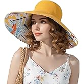 KAICAILA Women Wide Brim Sun Hat Reversible Bohemian Outdoor Bucket Fishing Hats UV Protection for Hiking Beach Travel