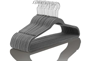 MIZGI Premium Velvet Hangers (50 Pack) Heavyduty - Non Slip Felt Hangers - Velvet Suit Hangers Gray - Chrome Hooks,Space Saving Clothes Hangers