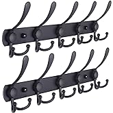 Dseap Coat Rack Wall Mounted - 5 Tri Hooks, Heavy Duty, Stainless Steel, Metal Coat Hook Rail for Coat Hat Towel Purse Robes Mudroom Bathroom Entryway (Black, 2 Packs)