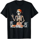 Skeleton DJ Halloween Costume Turntable Music Funny Men Boys T-Shirt