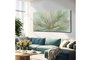 YJYart Green Flowers Canvas Wall Art Modern Paintings with Gold Foil Abstract Nature Wall Decorations for Home Office Living Room Bedroom 24" x 48"