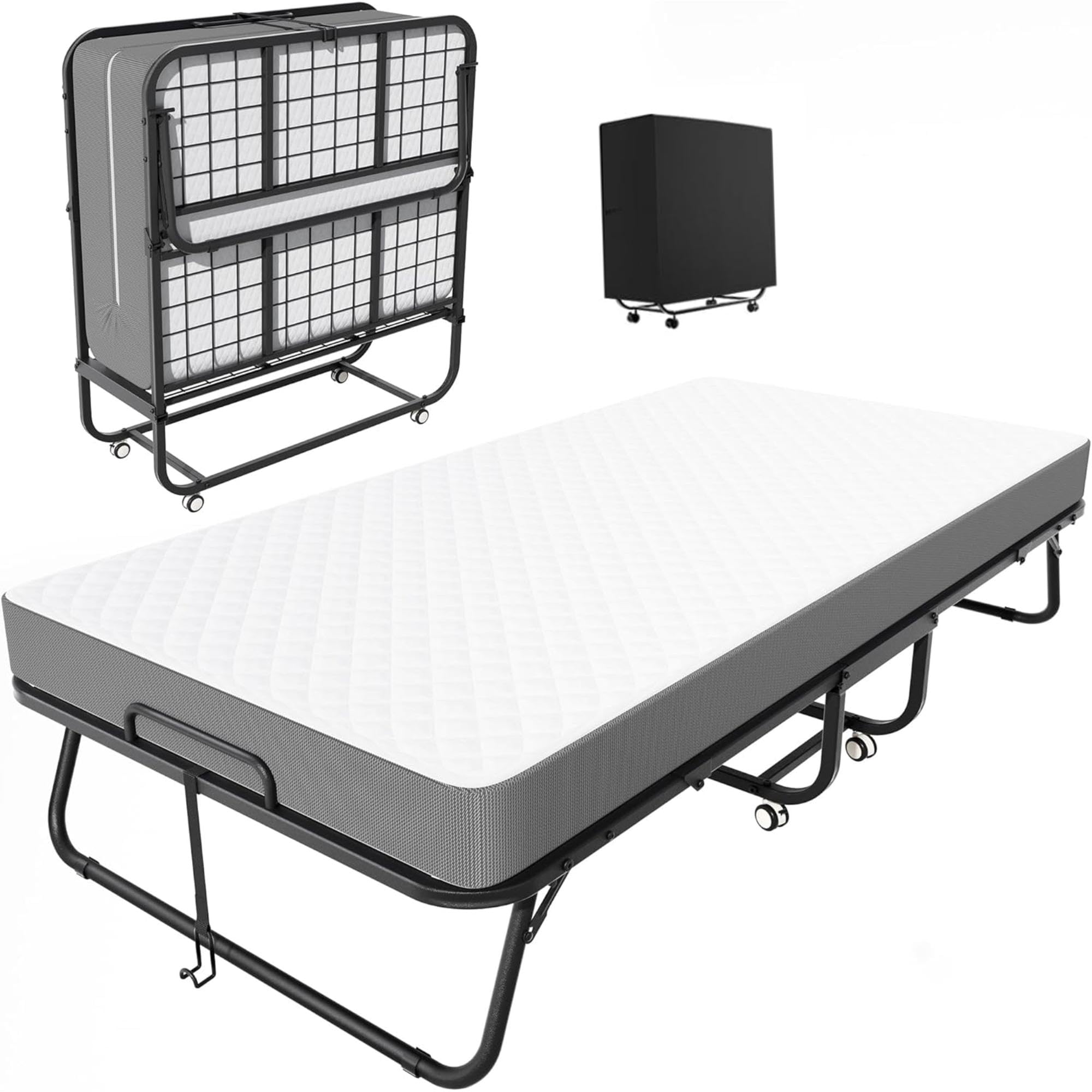 Photo 1 of INTERGREAT Folding Bed with Mattress, Roll Away Beds with Mattress for Adults, Single Cot Foldable Rollaway Beds, 75" x 31" Portable Bed for Easy Storage, Strong Frame for Guest Room, Small Apartment