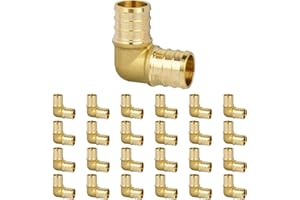 JUWO 3/4" Pex Fitting, 25 Pack PEX Elbow 90 Degree for Plumbing Repairs, Sturdy and Durable Brass Crimp Fitting