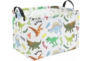 HKEC Rectangle Dinosaur Basket with Handles for Boys,Collapsible Kids Toys Bin for Playroom Bedroom,Shelf Baskets,Gift Basket（Howling Dinosaur