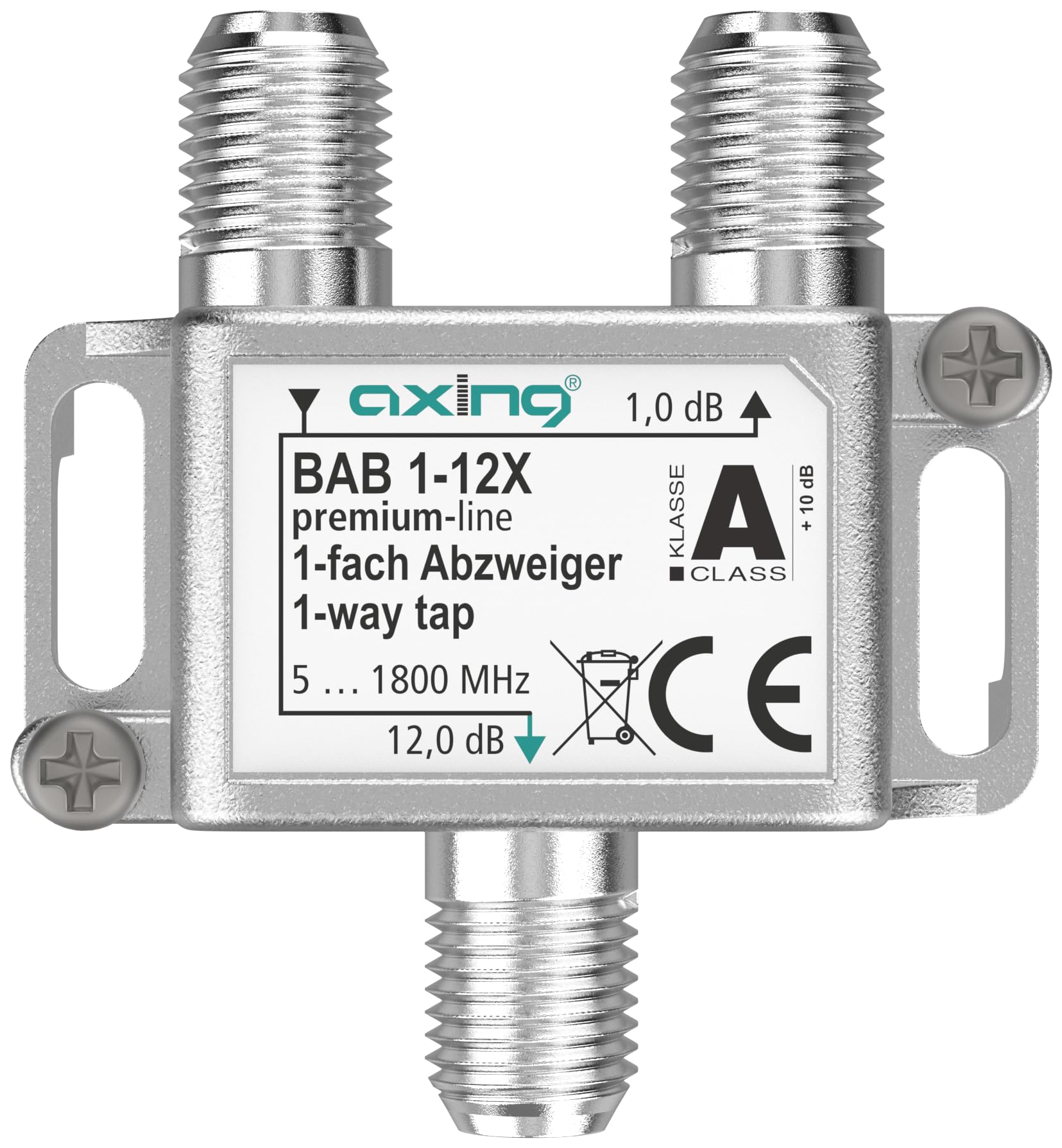 Axing BAB 1-12X 1-Way Splitter 12 dB 5-1800 MHz TV Data Internet Cable TV