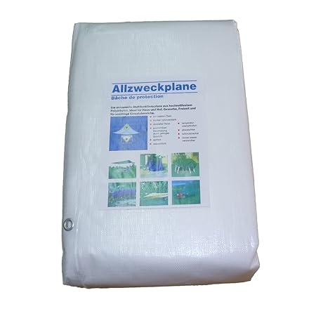 Aquagart Abdeckplane Gewebeplane 4x6m wasserdicht 260g I 24qm Gewebe-Plane mit Ösen weiß I Gartenplane Bootsplane