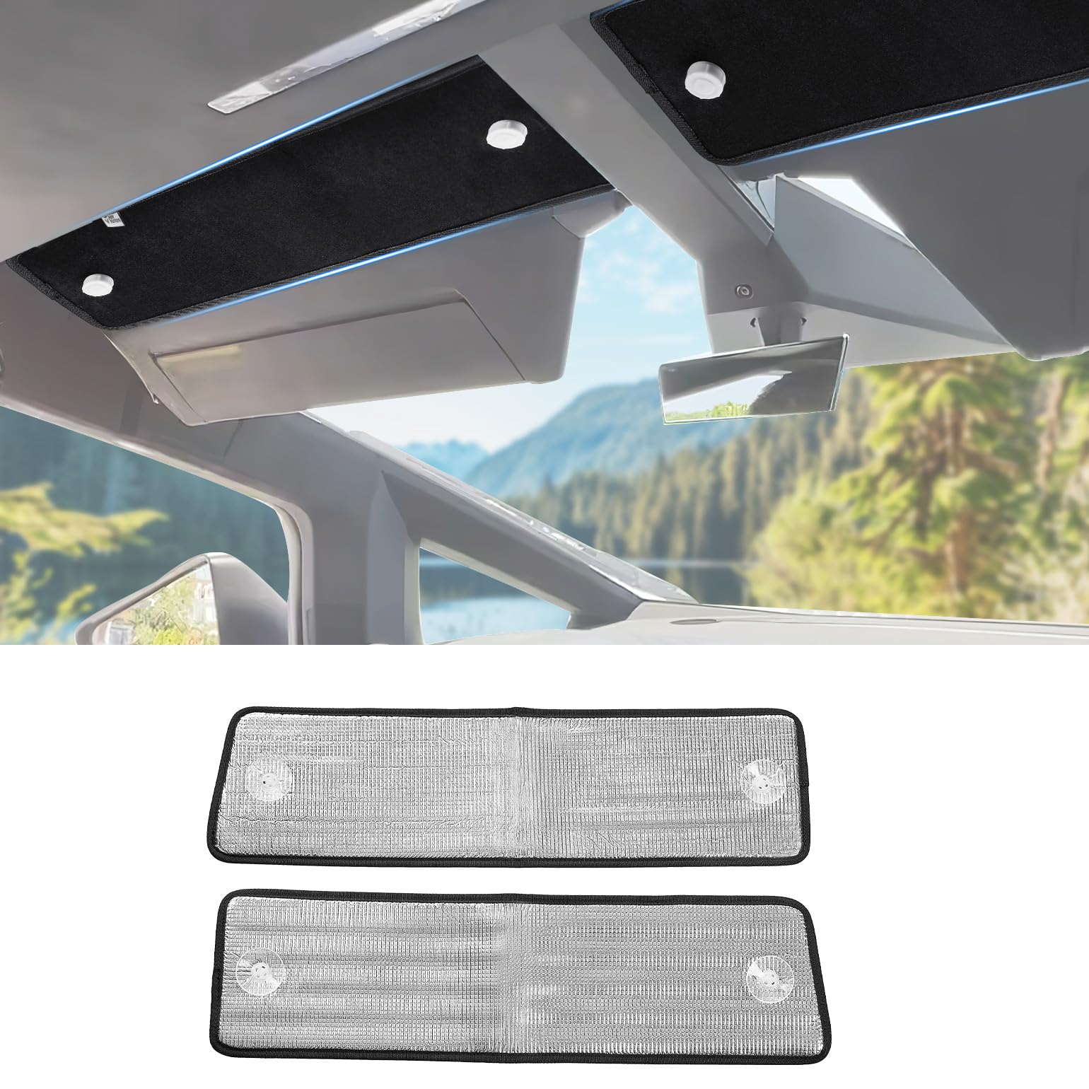 Photo 1 of JOYTUTUS Sun Visor Extension for Cybertruck, 2 Pack Windshield Sunshade Reflective Sun Visor, Foldable Front Window Sunshade with Suction Cups, Protect from Glare/UV/Stray Light, Safe Driving for Car