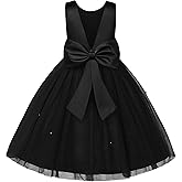 Uhnice Flower Girl Dress Satin Ball Gown for Wedding Party with Bowknot
