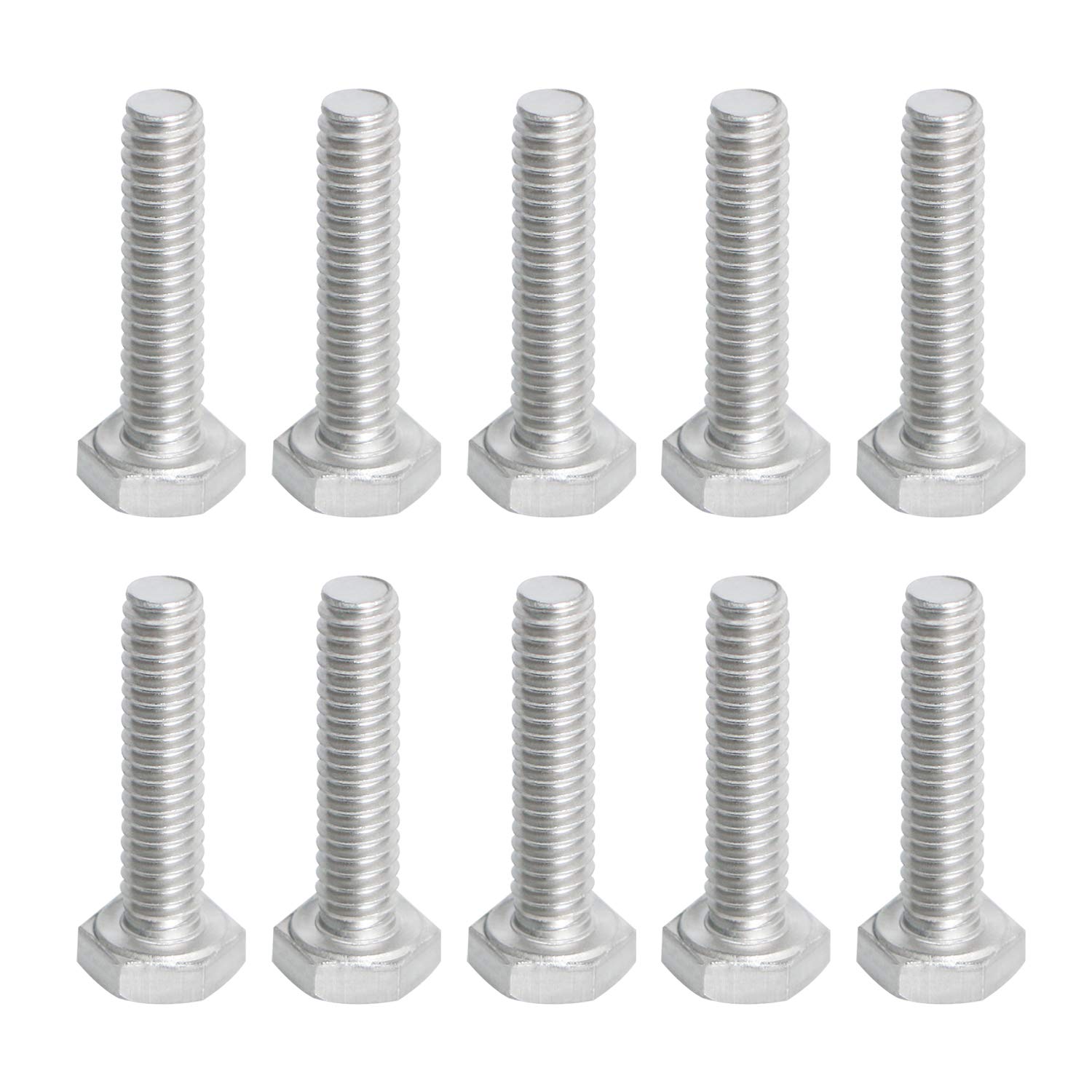 Aopin 1/4"-20 x 1" Hex Head Bolts Screws 304 Stainless Steel, A2-70 Fasteners Fully Machine Threaded SUS304 10 Pcs