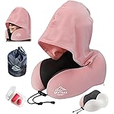 Travel Pillow with Extra Large Hood for Airplane Long Flights Privacy and Comfort Memory Foam with Velvet Cover for Road Trip Head&Neck Support for Plane Office Cars Sleeping & Rest (Pink)