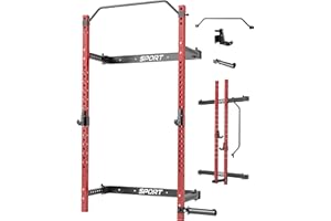 Wall Mounted Folding Squat Rack, 1000 LB Capacity Power Rack with Pull-Up Bar, j-Hooks & 360° Landmine for Home Gym
