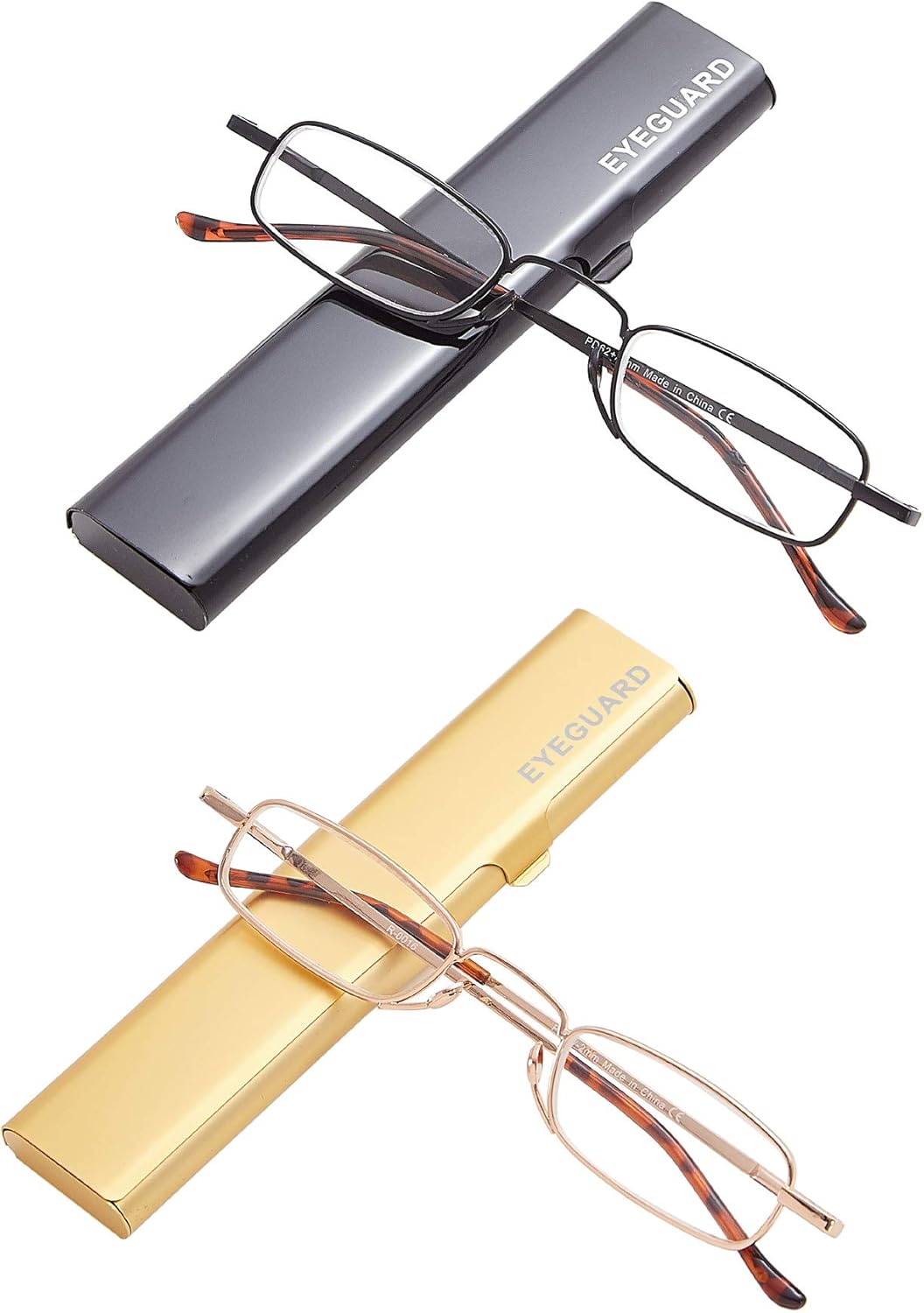 EYEGUARD Slim Reading Glasses,2 Pair Mini Compact Readers Superlight Metal Pocket Readers with Portable Cases for Men Women(+2.50 Magnification)
