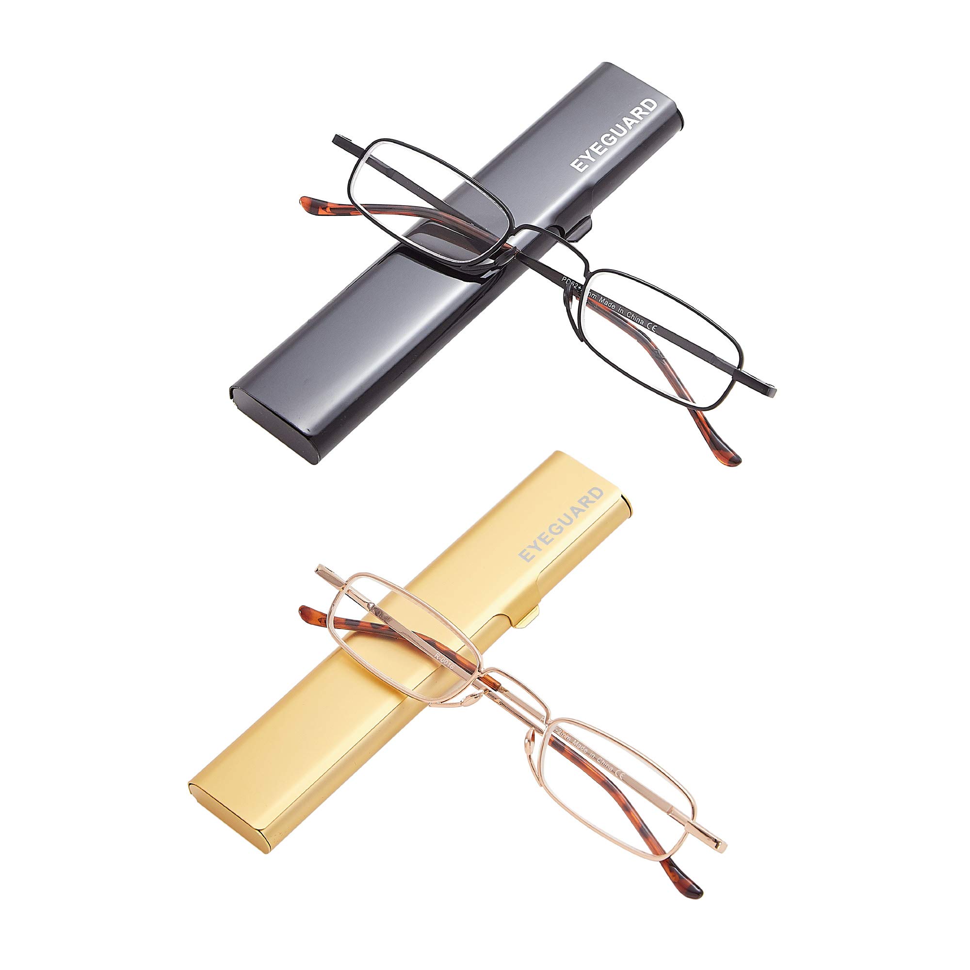 EYEGUARD Slim Reading Glasses,2 Pair Mini Compact Readers Superlight Metal Pocket Readers with Portable Cases for Men Women (+1.50)