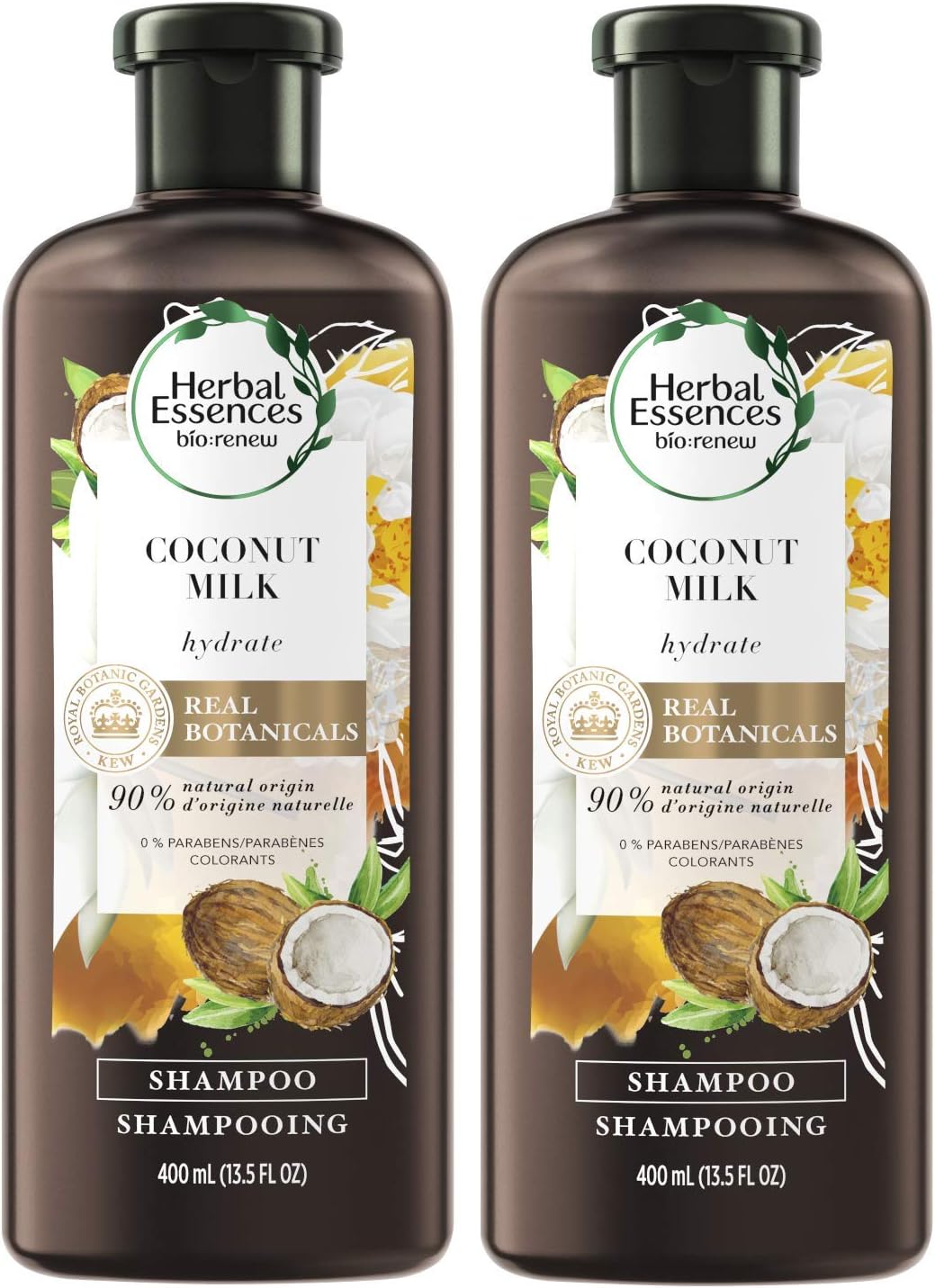 Herbal Essences Biorenew Coconut Milk Hydrate Shampoo, 13.5 Fl Oz (2 Count), Coconut Milk Shampoo, 800 ml (Pack of 1)