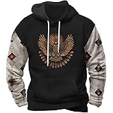 Zhyaj Classic Graphic Print Hooded Sweatshirt for Men Casual Drop Shoulder Long Sleeve Hoodie Loose Fit Ribbed Cuffs Fashion Pullover for Fall