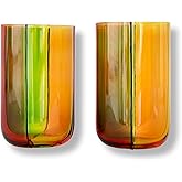 ban.do Bar Glass Set of 2, 17.5 oz Cute High Ball Glasses for Adults, Unique Drinking Glasses, Aesthetic Glassware for Bar Cart (Colorblock)