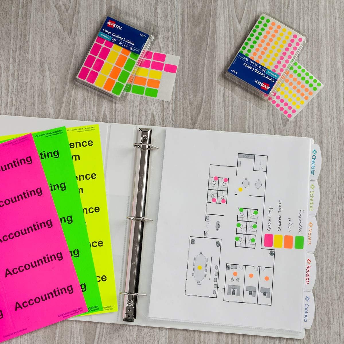 Avery Removable Color-Coding Labels, Removable Adhesive, 1/2" x 1-3/4", Assorted Neon Colors, 180 Labels (6724) : All Purpose Labels : Office Products