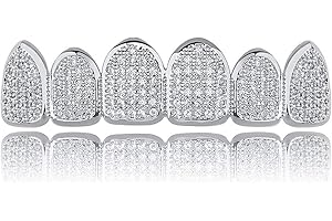 JINAO Mouth Grills for Your Teeth 18k Gold Plated All Iced Out Luxury Cubic Zirconia Face Lab Simulated Diamond Teeth Grillz with Extra Molding Bars Included for Men Women