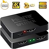 HDMI Splitter 1 x 2, NewBEP 1 Input 2 Output HDMI Amplifier Switcher Box Hub Support 4KX2K 3D 2160p 1080p (One Input To Two Outputs)