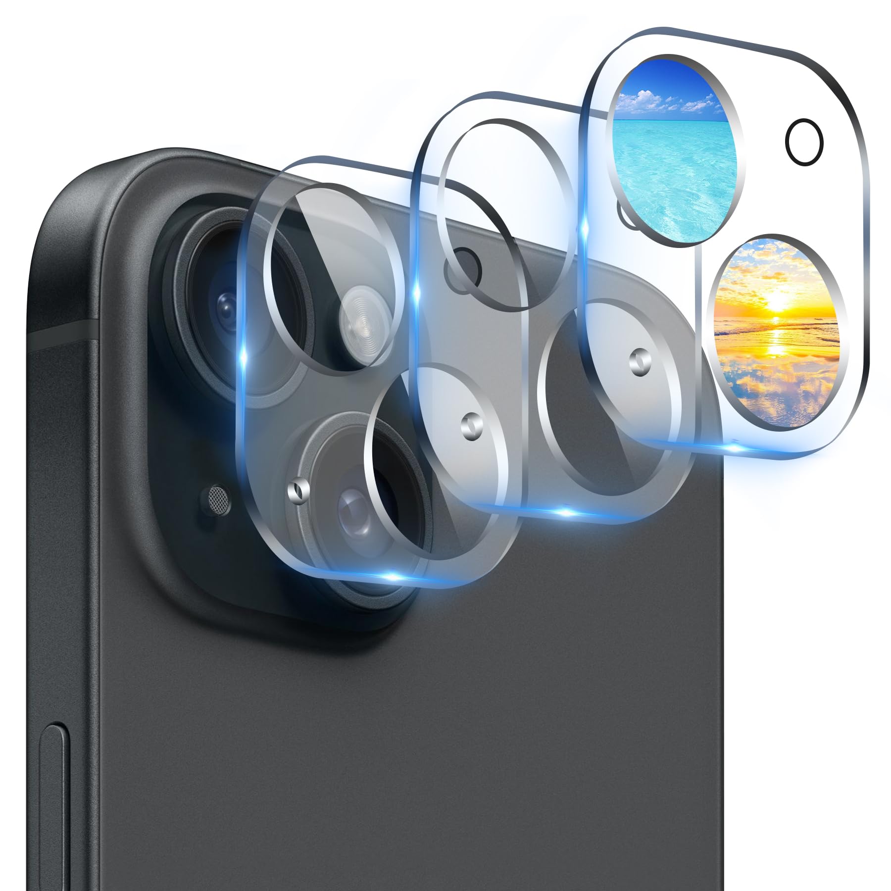 AIYEEN Camera Lens Protector (3 Pack) Compatible with iPhone 15 & iPhone 15 Plus Camera Lens Cover Protection, 9H Tempered Glass, HD Clear Anti-Scratch [Night Shooting Mode]