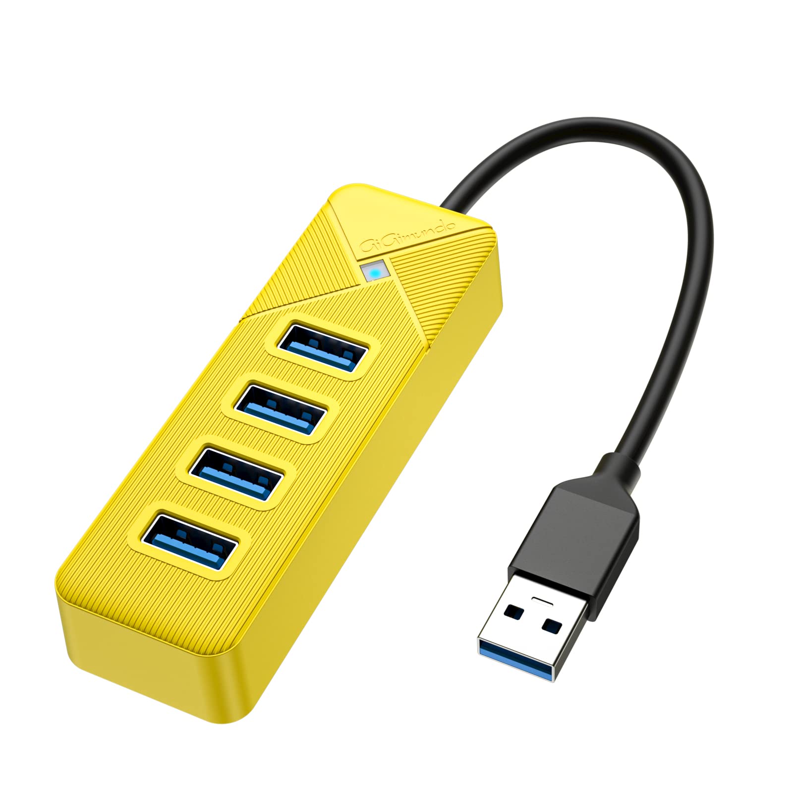 GiGimundo 4-Port USB Hub 3.0 - High-Speed Multiport Adapter for Laptop, Mac, MacBook Air/Pro, PC - Compact, Portable, Plug-and-Play (Yellow, 15 CM)