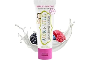 Jack N' Jill Natural Toothpaste for Baby and Infants - Fluoride Free Training Toothpaste, 40% Xylitol, BPA Free - Berries N' Cream, 1.76 oz (Pack of 1)