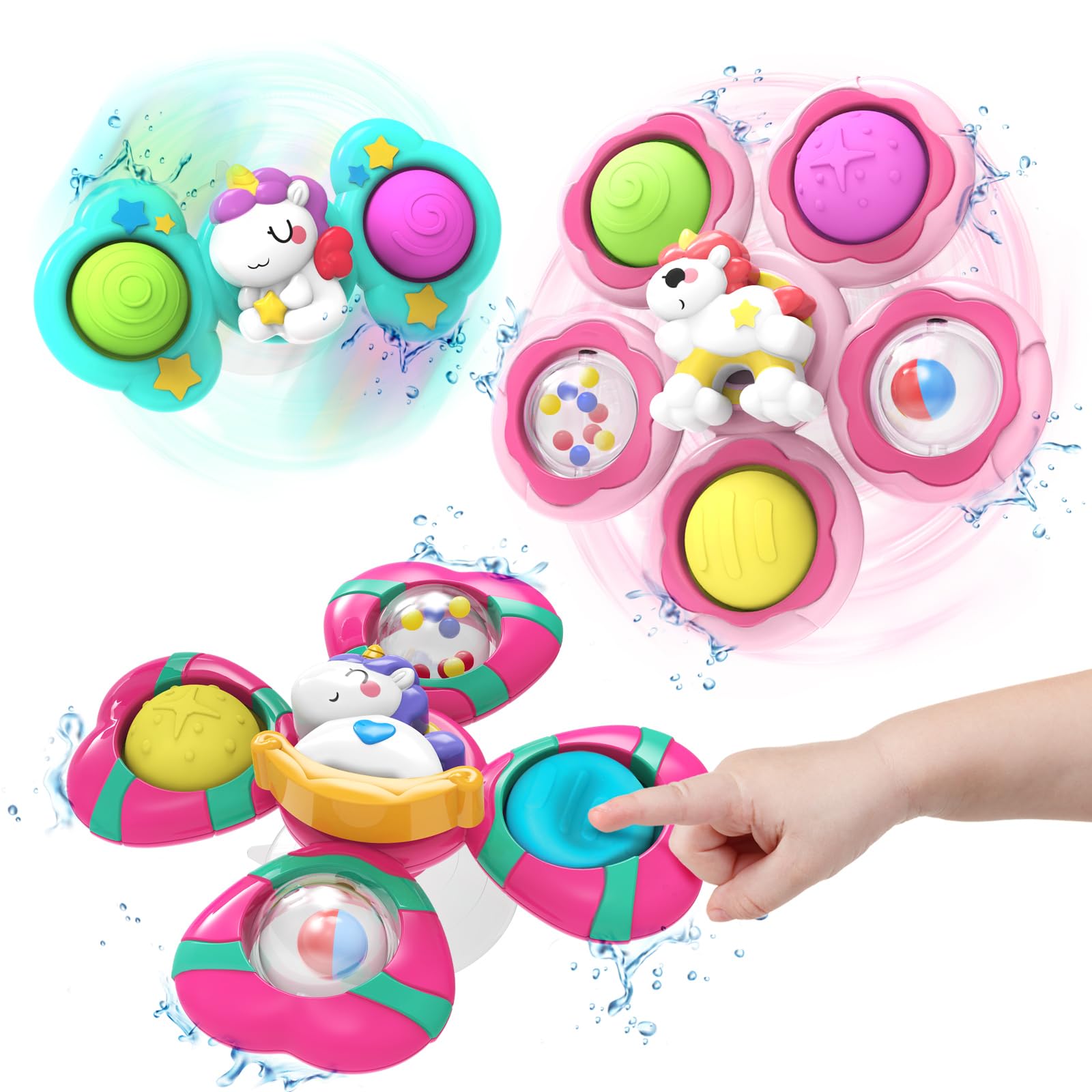 Photo 1 of 3PCS Suction Cup Fidget Spinner for Babies,Toddler Bath Toys,Airplane Car Travel Table & Window Sensory Toys for Toddlers,1 2 Year Old Girl Boy Birthday Gifts