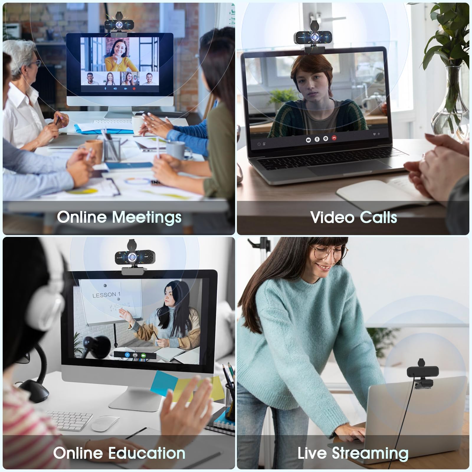 1080P HD Webcam with Microphone, Wide-Angle Lens, Auto Light Correction, Plug & Play USB Webcam for Laptop, Desktop, PC, Mac, Zoom, Skype, Streaming Black