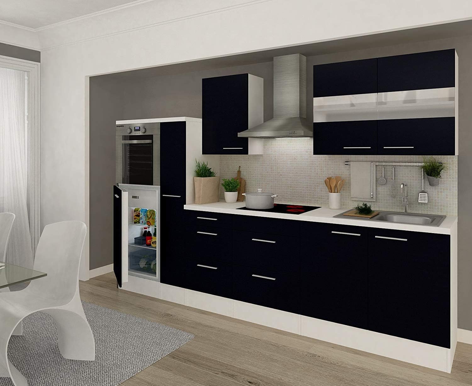 Respekta Kitchen Unit Empty 300 Cm High White Black High Gloss Worktop White Amazon Co Uk Kitchen Home