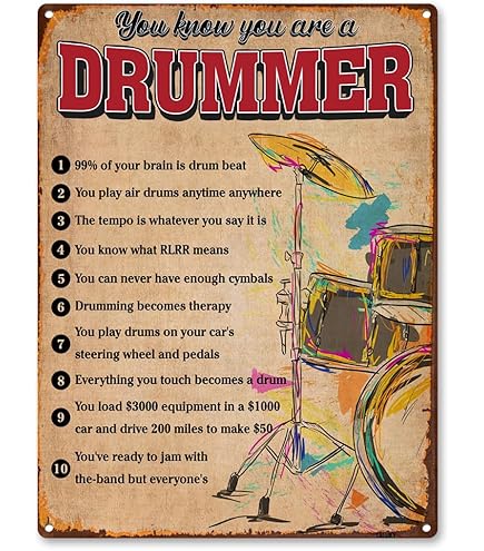 Cartello Stradale Vintage In Metallo – Vintage Drummer Dr Street – Decorazione Da Parete Retrò 40x10 Cm – Regalo Originale Per Musicisti