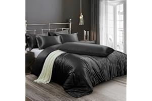 Ersmak 6 Pieces Satin Duvet Cover Full/Queen Size Luxury Silky Bedding Duvet Cover Set with 1 Soft Duvet Cover, 4 Queen Pillowcases and 1 Body Pillowcase, Black