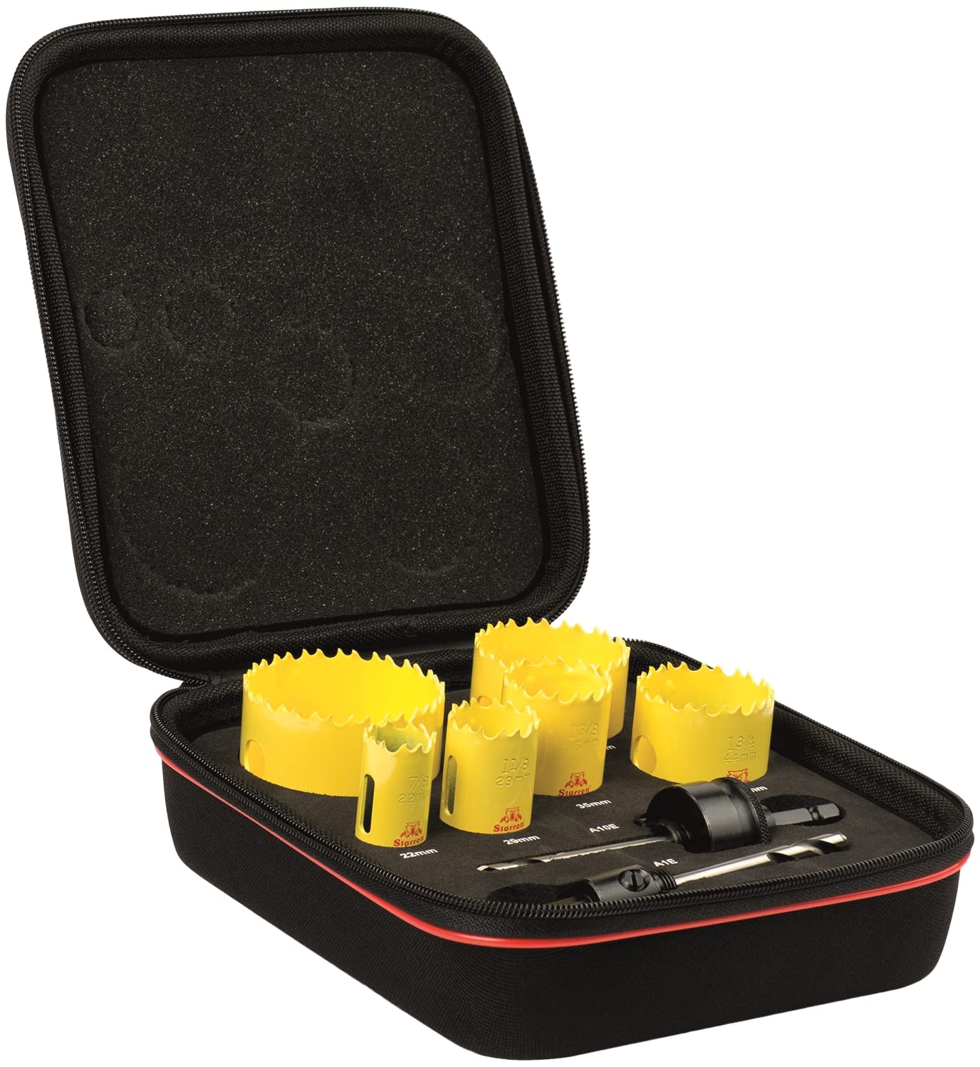 Starrett Bi-Metal Hole Saw Kit - 8 Piece KDC06021 General Purpose Hole Cutter with Arbor Set - Compatible With Bosch Dewalt Hitachi Festool Milwaukee