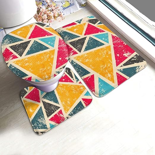 Amazon Com Yunshm Colourful Triangle Bathroom Rugs Carpet Mats U Shaped Toilet 3 Piece Bath Mat Set Non Slip For Indoor Contour Rug Personalized Home Kitchen
