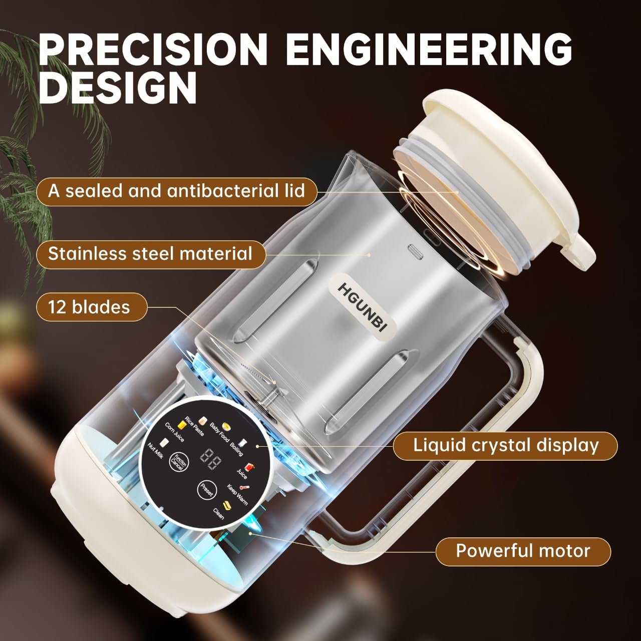 Máquina automática para hacer leche de nueces 8 en 1, máquina para hacer leche de soja de 50 oz con 12 cuchillas, licuadora para hacer leche de nueces para leche vegetal casera, avena, soja, con autolimpieza, mantener caliente, retraso de 12 horas