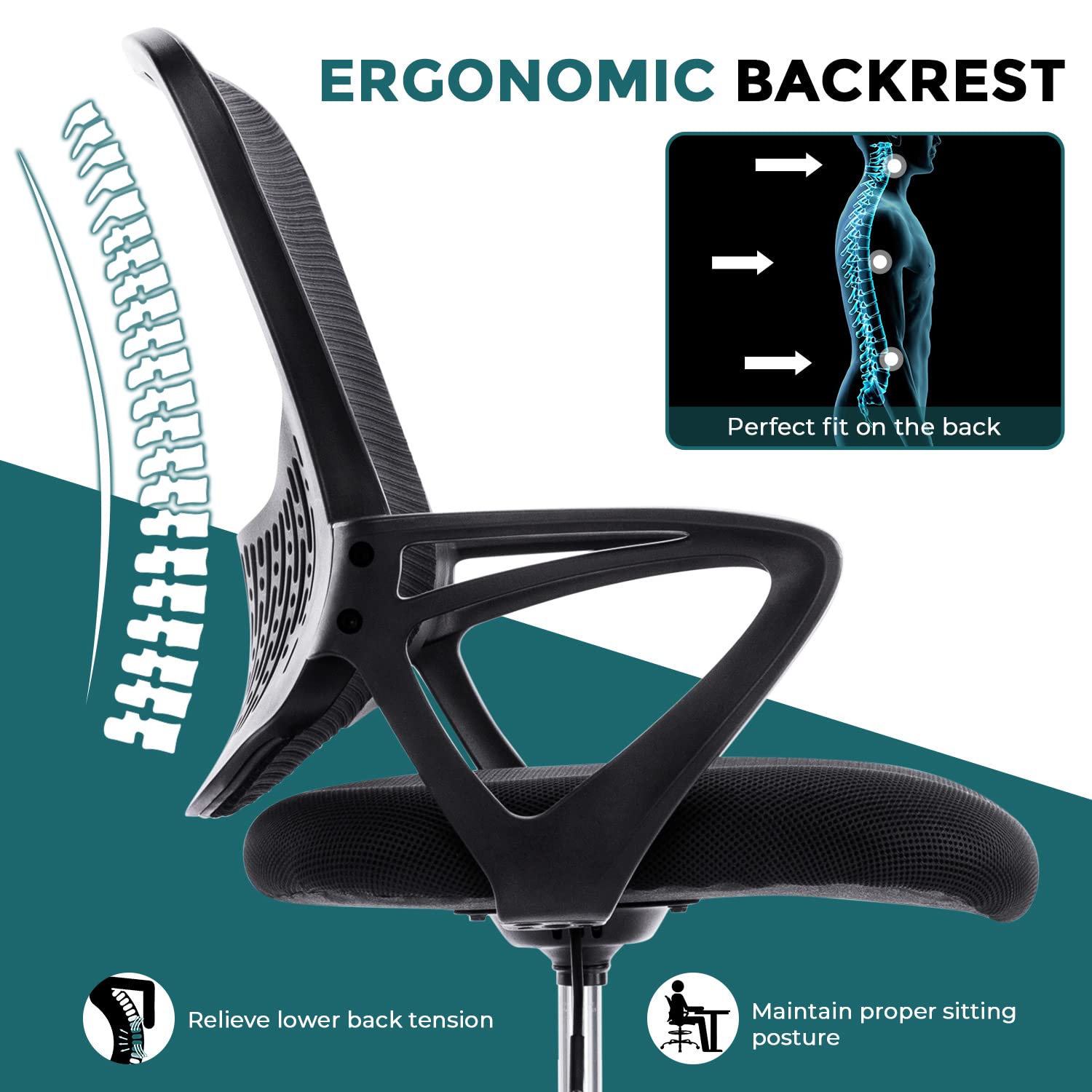 SMUG Adjustable Counter Height Office Chair, Black, Mesh