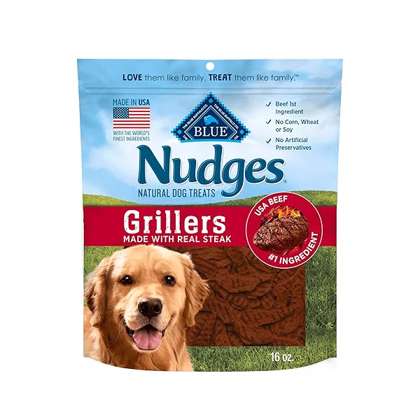 BLUE BUFFALO NUDGES GRILLERS NATURAL DOG TREATS, MADE IN THE USA WITH REAL STEAK, 16-OZ BAG
