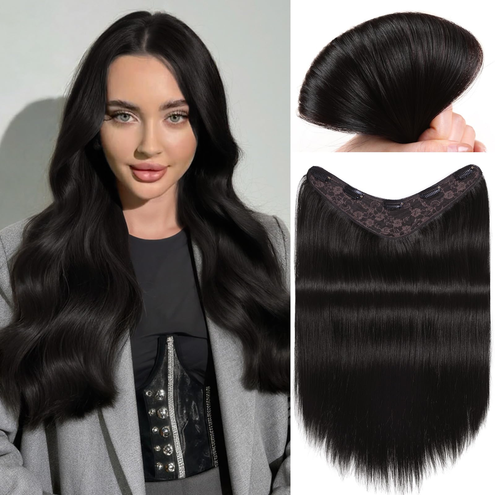 Photo 1 of FAVE 18 Inch Clip in Human Hair Extensions 110g Seamless & Invisible Clip in Hair Extensions 100% Remy Human Hair Hairpieces for Volume & Length (Natural Black)