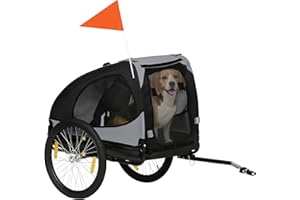 Aosom Dog Bike Trailer, Dog Wagon Pet Bicycle Trailer with Steel Frame, Hitch Coupler, Quick Release Wheels, Reflectors, Flag