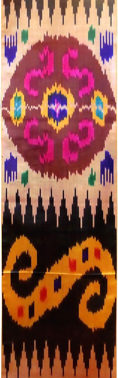 Uzbek Colorful Beautiful Handmade Natural Silk Ikat Atlas by The Meter 1,09 Yard (Multi)