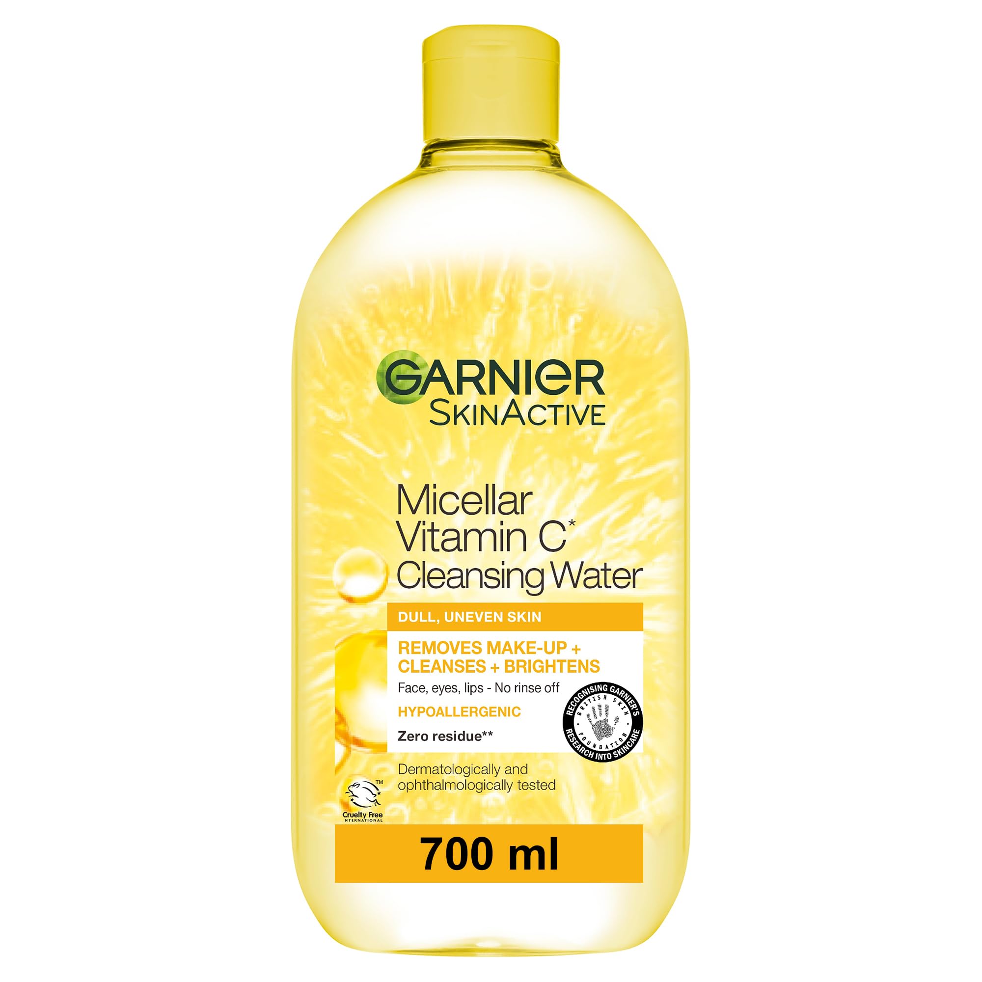 Garnier Micellar Vitamin C Cleansing Water 700ml, Brightening Makeup Remover & Gentle Face Cleanser for Dull, Uneven Skin, No Rinsing, Hypoallergenic & Vegan Formula, Suitable for Sensitive Skin