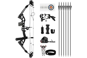 REAWOW Compound Bow and Arrow Kit for Adults & Beginner, Adjustable 30-60 Lbs Hunting Bow Set with 6 Carbon Arrows (Black/Camo)‌